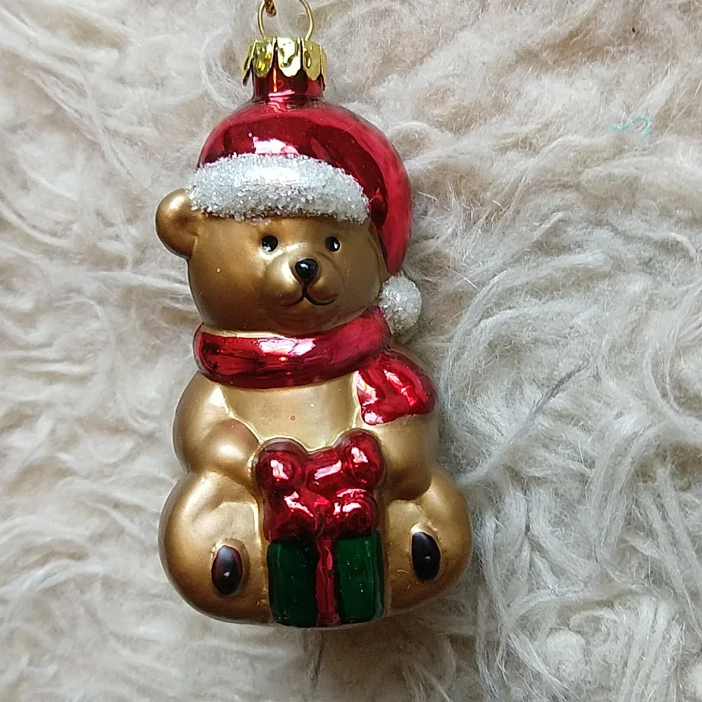 Vintage Avon Blown Glass Christmas Ornament Set Gift Box Snowman Bear Nutcracker